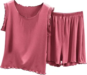 Pajamas Sets for Women Cotton Knit Sleepwear Soft Sleeveless Tops and Sleep Shorts Pjs Loose Fit Casual Lounge Sets