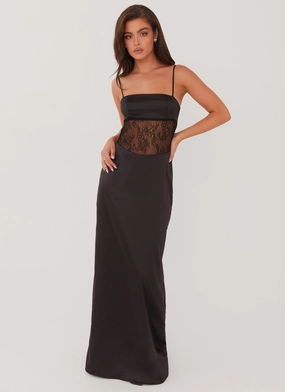 Palais Royale Lace Maxi Dress - Black Petal Zone Collar Accent