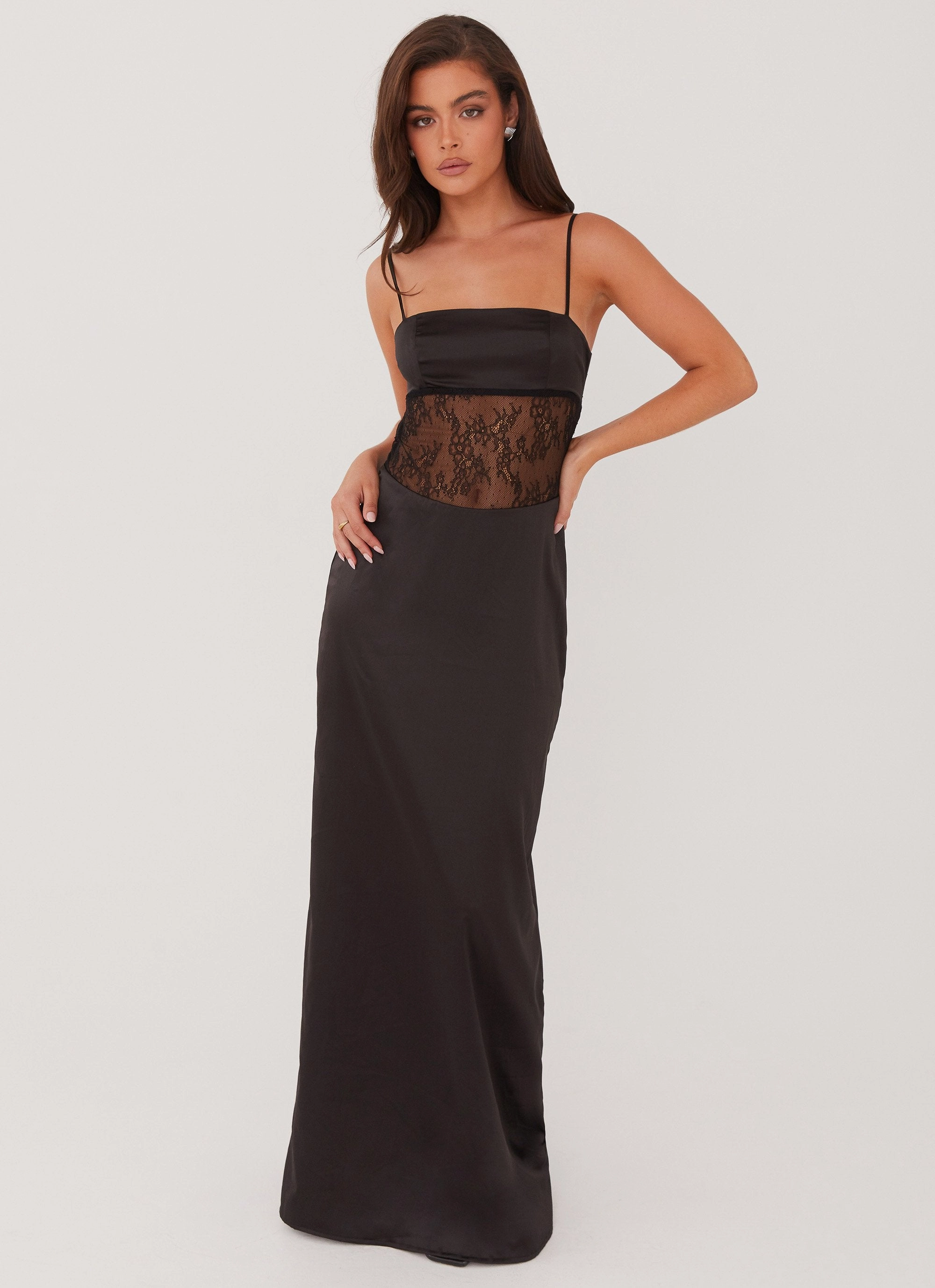 Palais Royale Lace Maxi Dress - Black Petal Zone Collar Accent