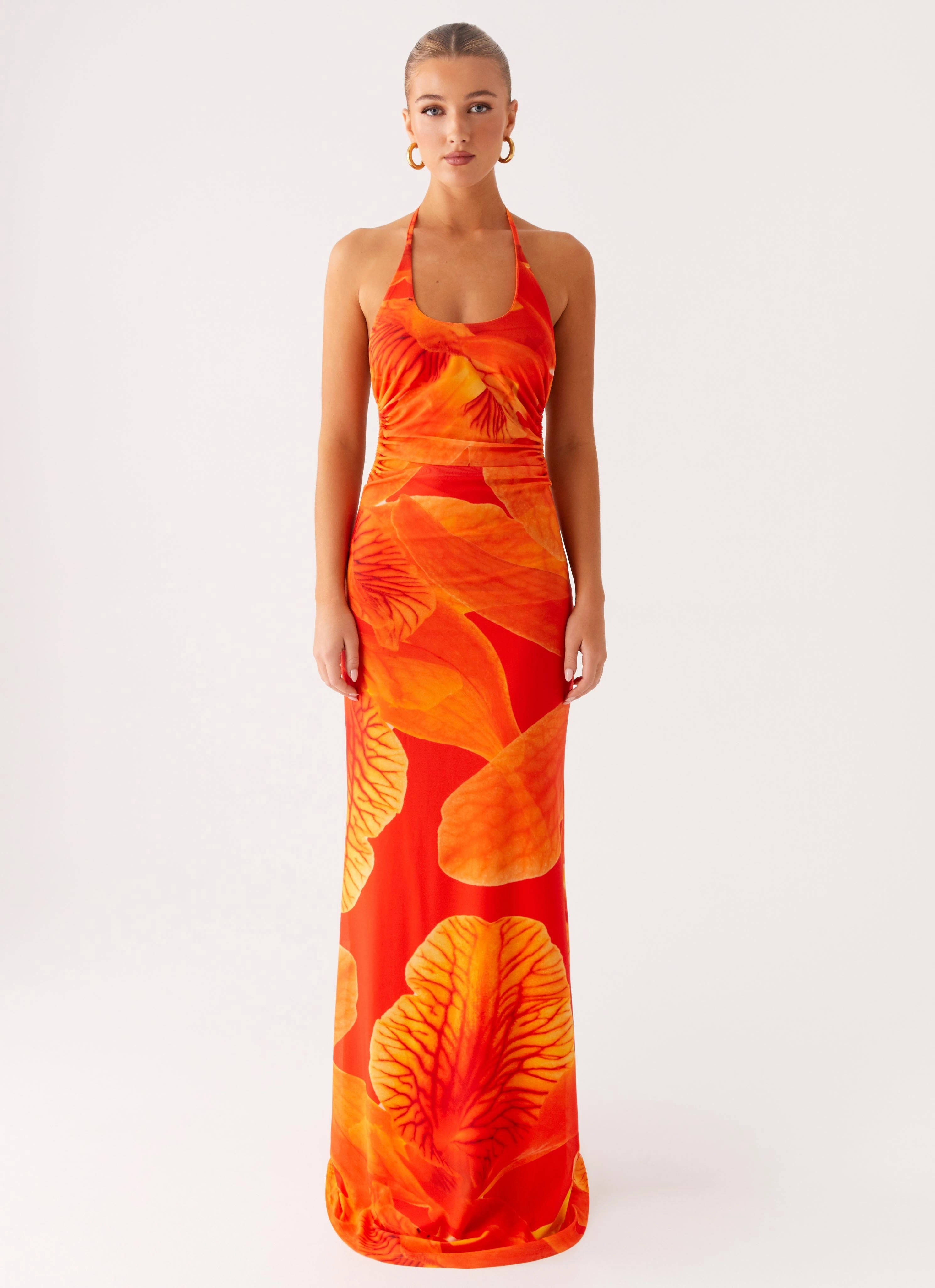Palawan Mesh Maxi Dress - Orange Floral Daily Movement LightweightMaterial