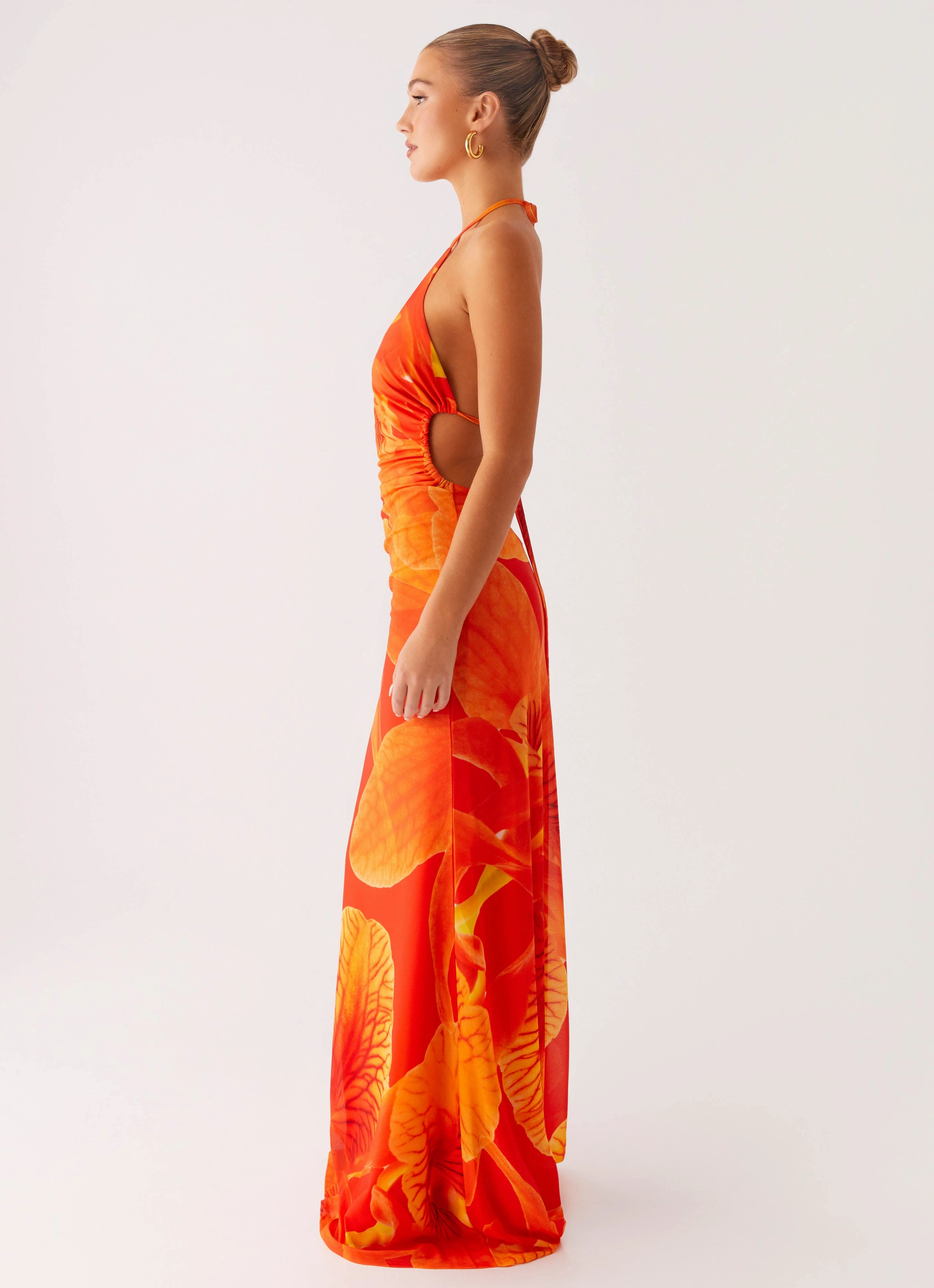 Mood Flex Relaxed fit wear Palawan Mesh Maxi Dress - Orange Floral