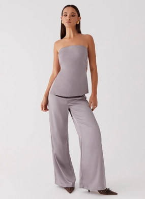 Palm Cove Satin Pants - Grey Perfect Silhouette SturdyBeltLoops