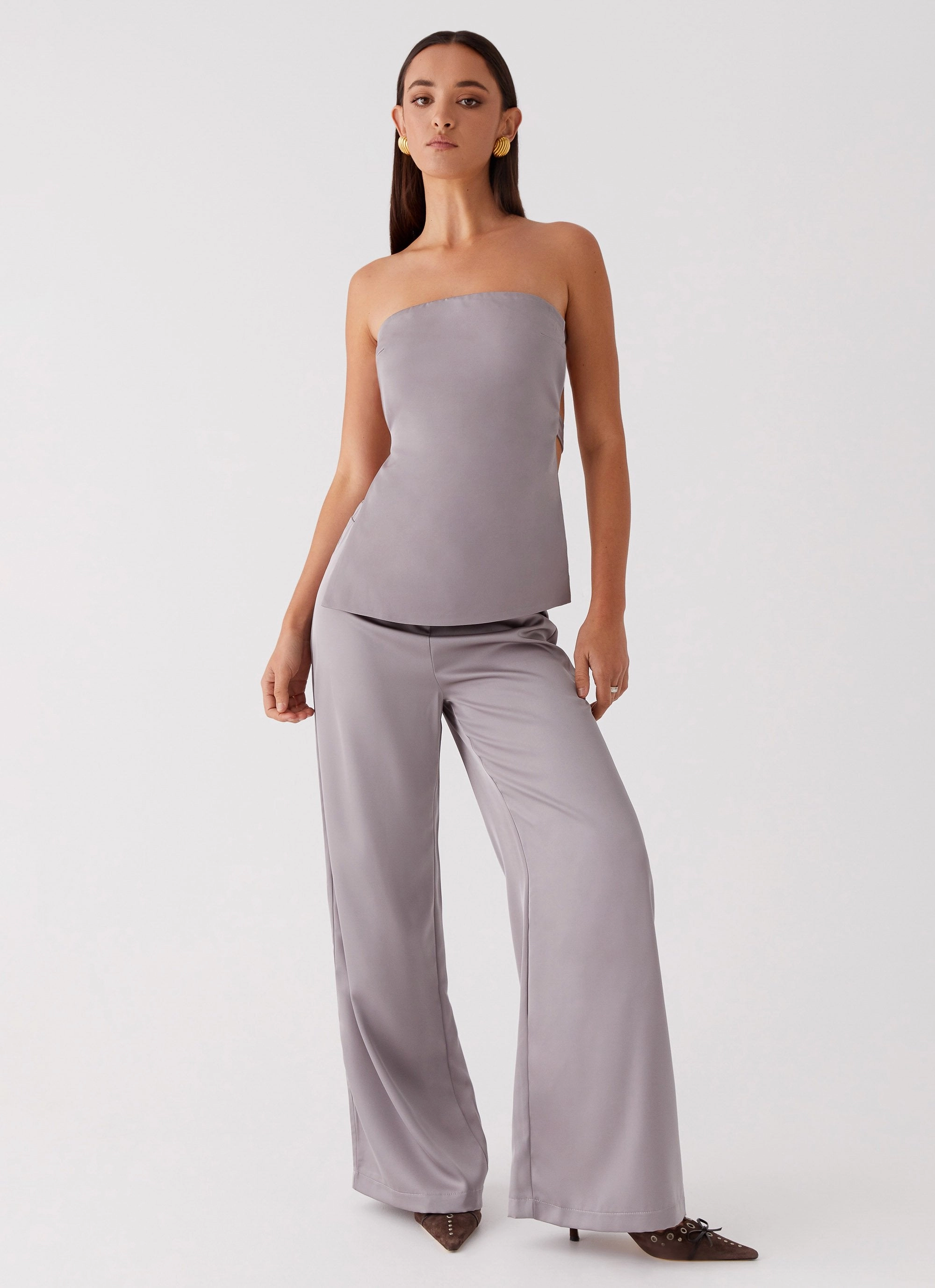 Palm Cove Satin Pants - Grey Perfect Silhouette SturdyBeltLoops