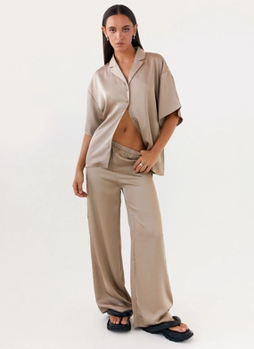 Layer Friendly Palm Cove Satin Pants - Mushroom