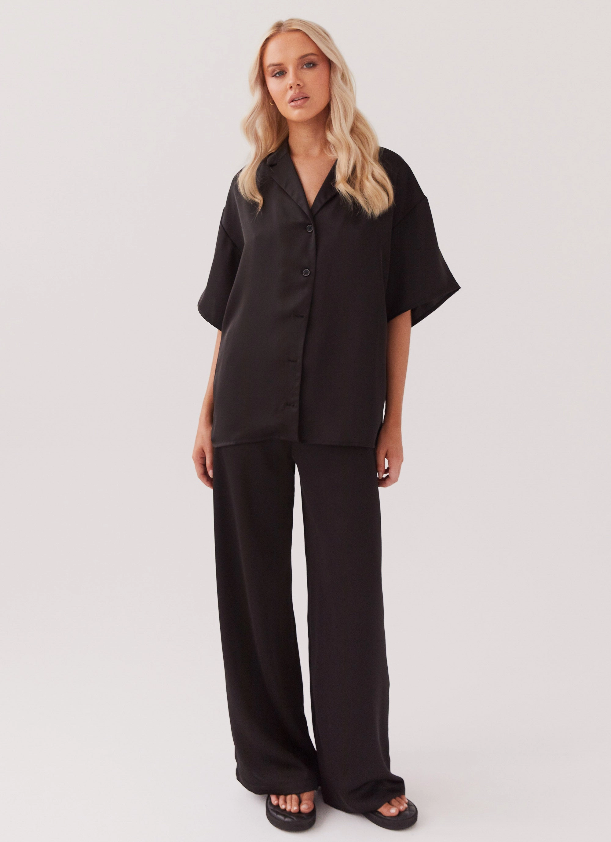 Palm Cove Satin Shirt - Black Reflective details