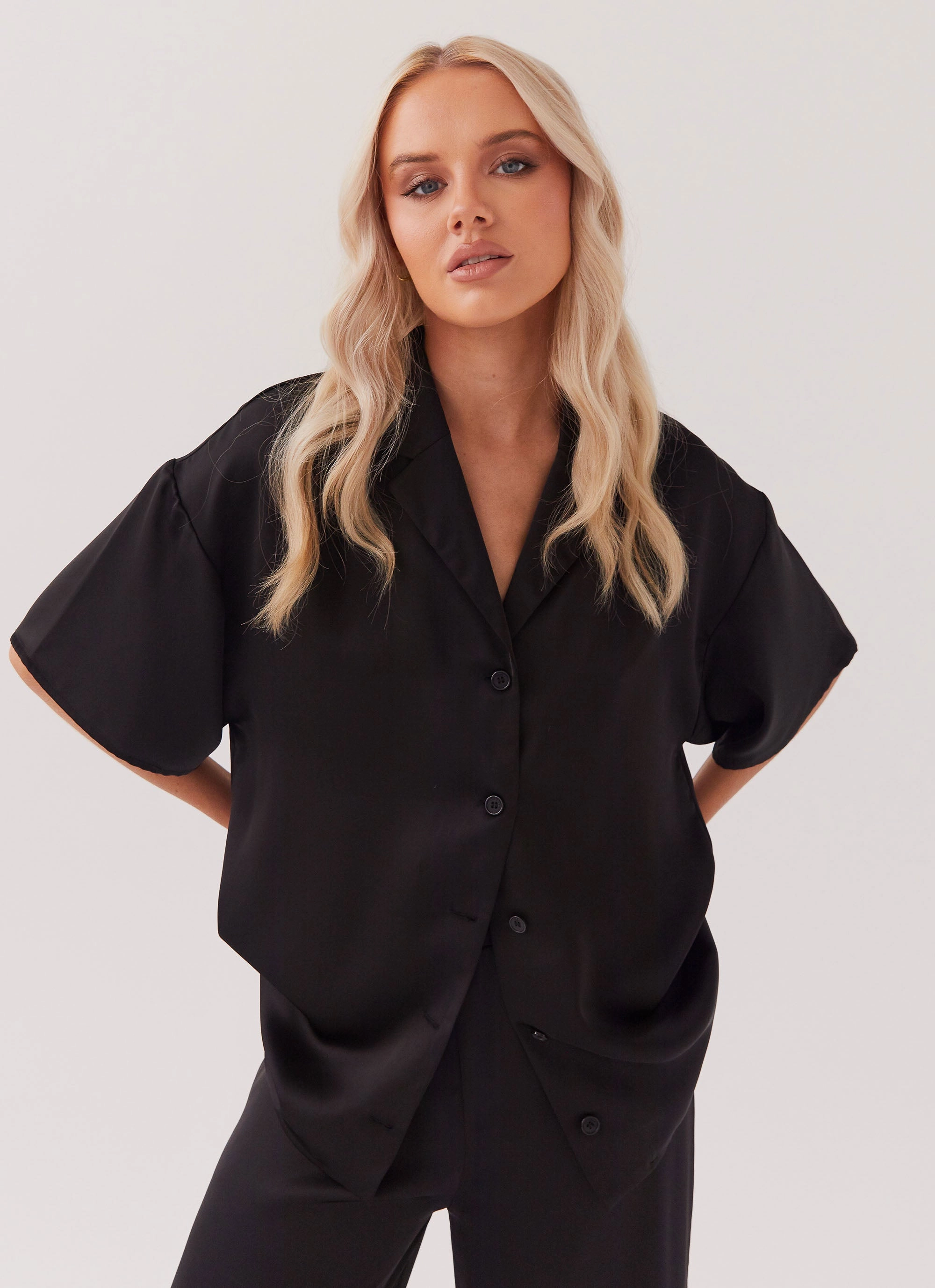 Palm Cove Satin Shirt - Black Double Layered Hood Secure Chest Pocket