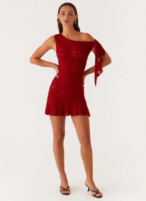 Palm House Lace Mini Dress - Red Stylish party wear