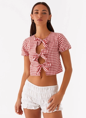 DoubleStitchedHem Pandora Blouse - Red Gingham