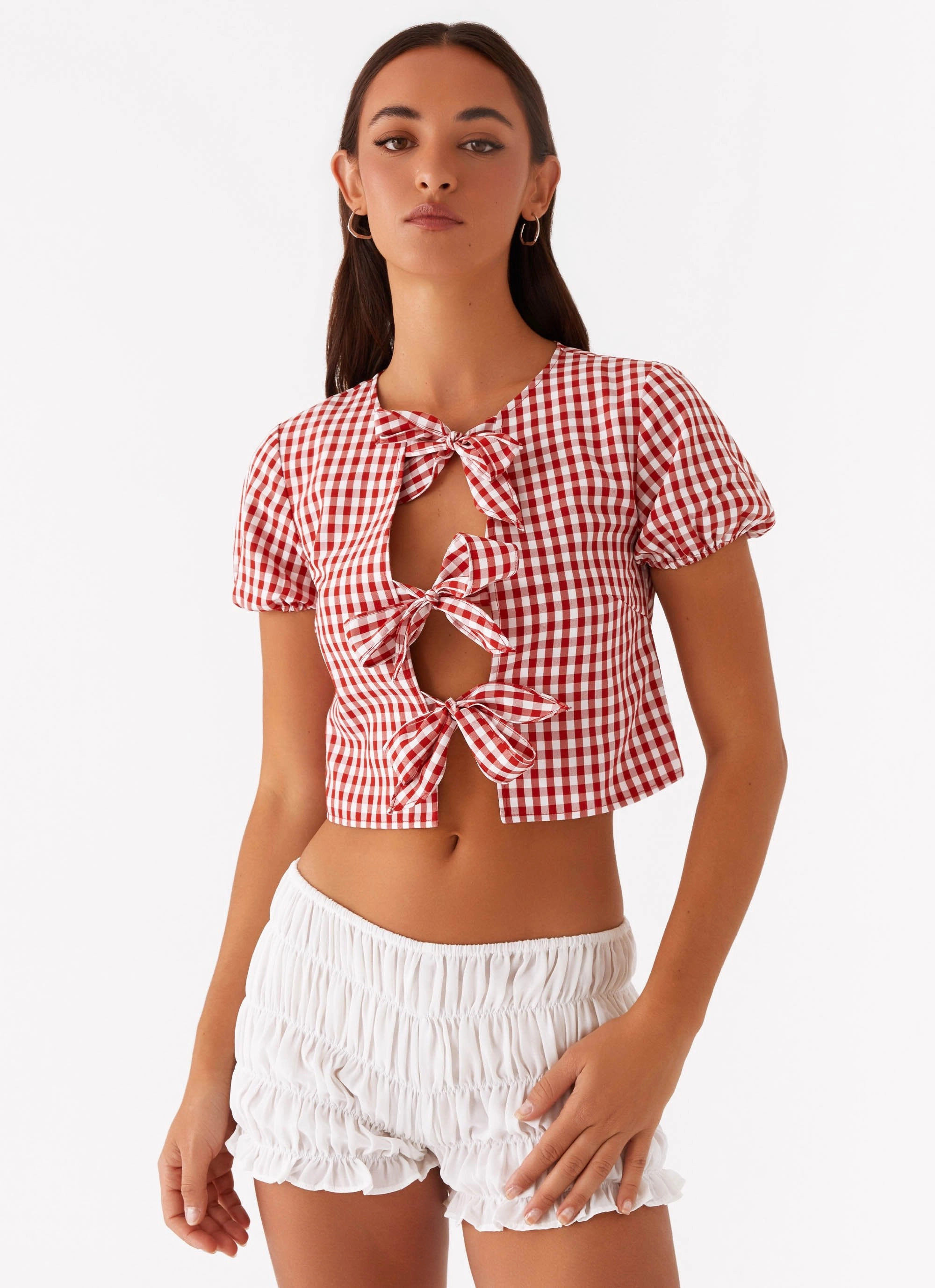 DoubleStitchedHem Pandora Blouse - Red Gingham