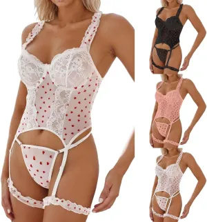 Panty Teddy Lingerie 3 Piece with Garter Belt Bow Thongs T Back Low Waist Women's Sexy Set Lace Bodysuit Baby