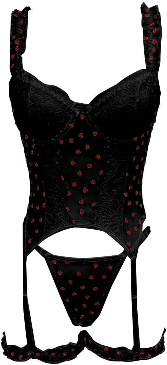 Panty Teddy Lingerie 3 Piece with Garter Belt Bow Thongs T Back Low Waist Women's Sexy Set Lace Bodysuit Baby
