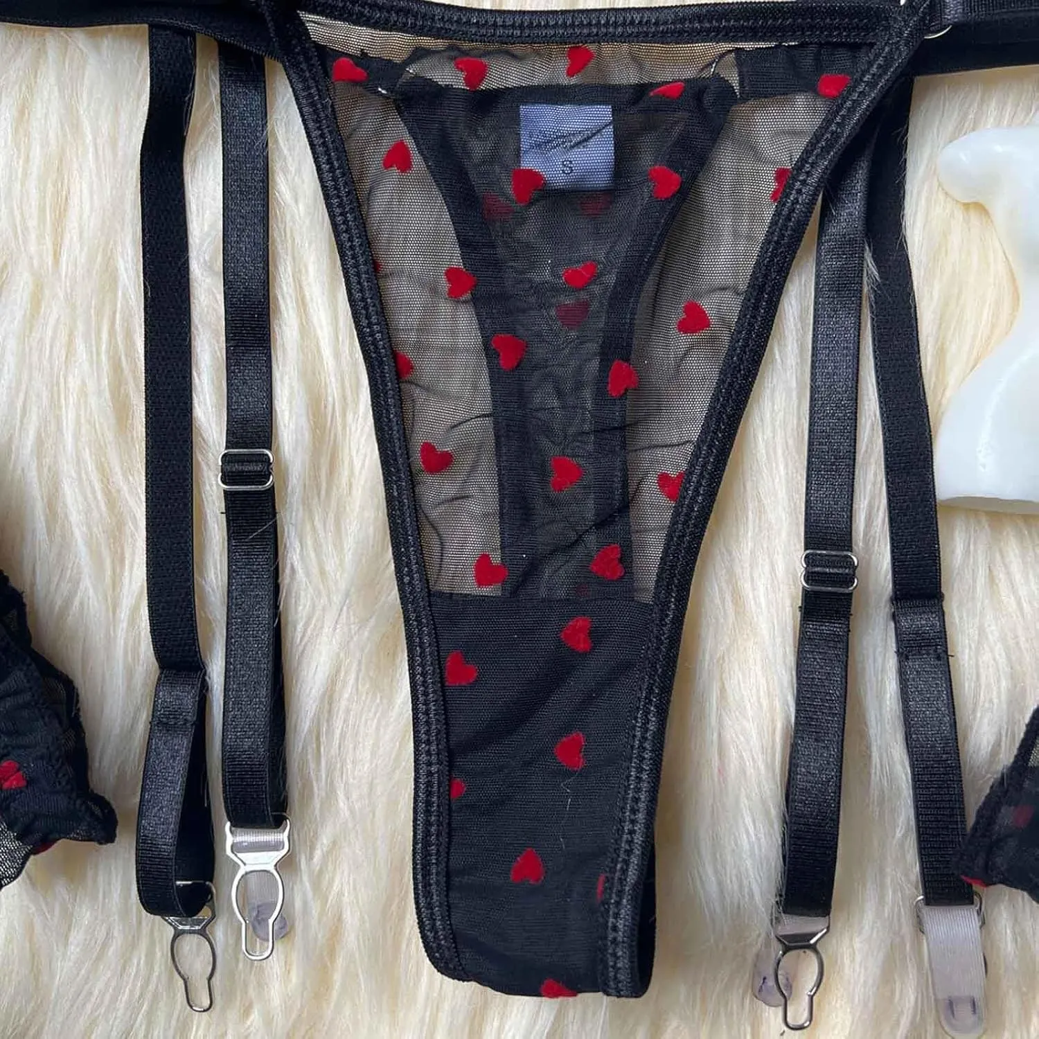 Panty Teddy Lingerie 3 Piece with Garter Belt Bow Thongs T Back Low Waist Women's Sexy Set Lace Bodysuit Baby