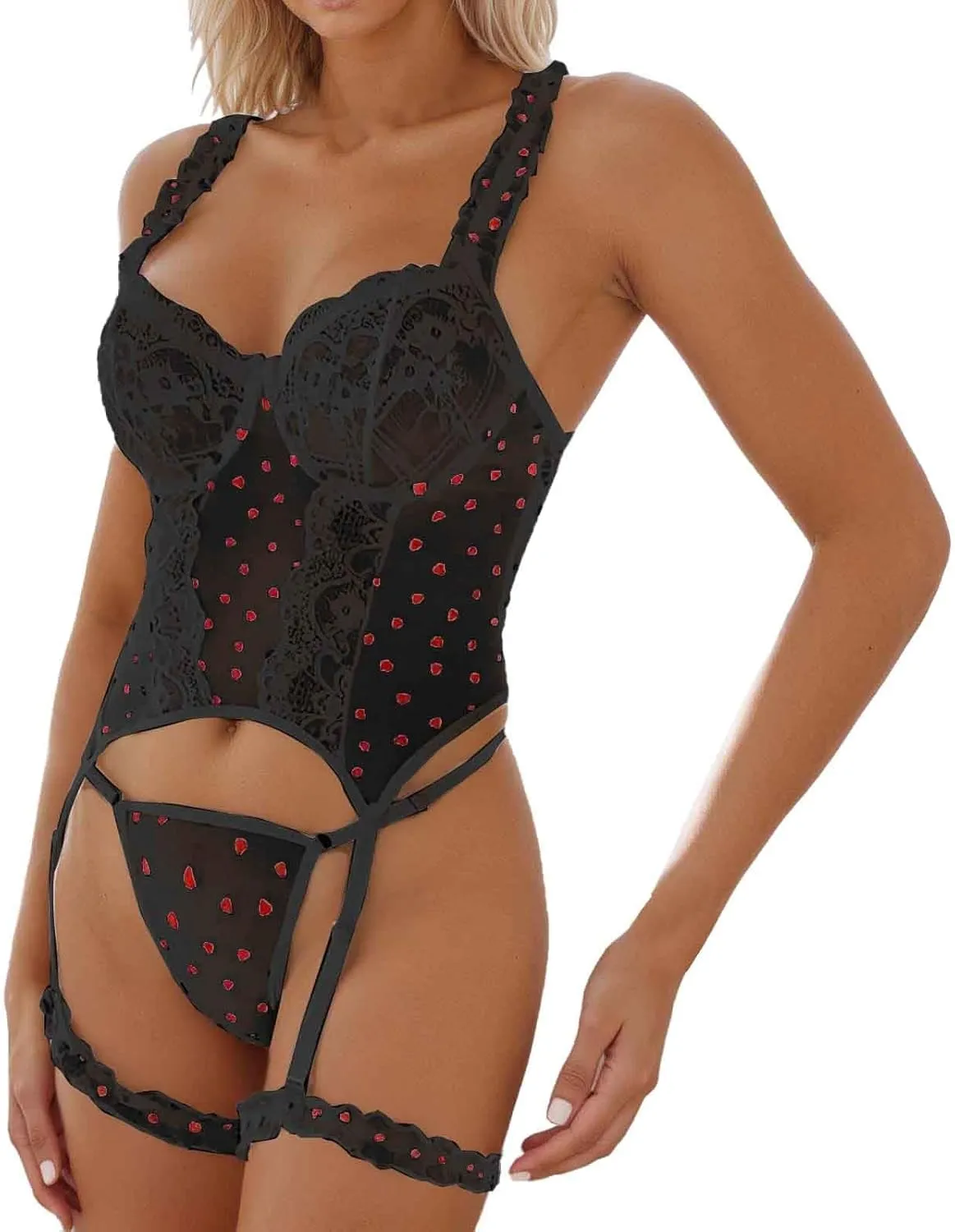 Panty Teddy Lingerie 3 Piece with Garter Belt Bow Thongs T Back Low Waist Women's Sexy Set Lace Bodysuit Baby