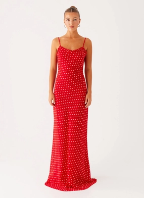 Pareo Maxi Dress - Red Polka Dot Bodycon-Fit Flattering Layer