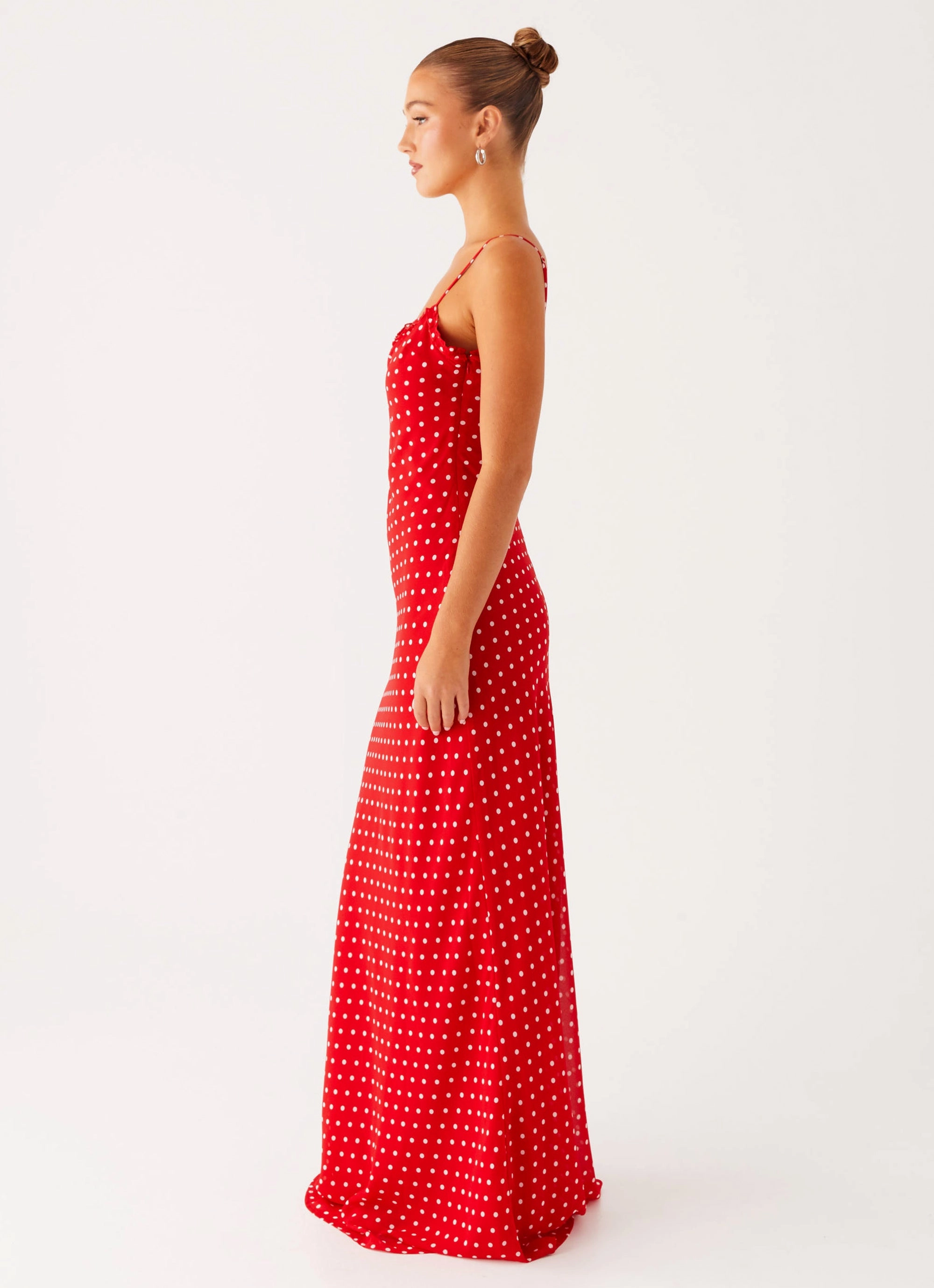 Monochrome Mood Sophisticated Tailoring Pareo Maxi Dress - Red Polka Dot