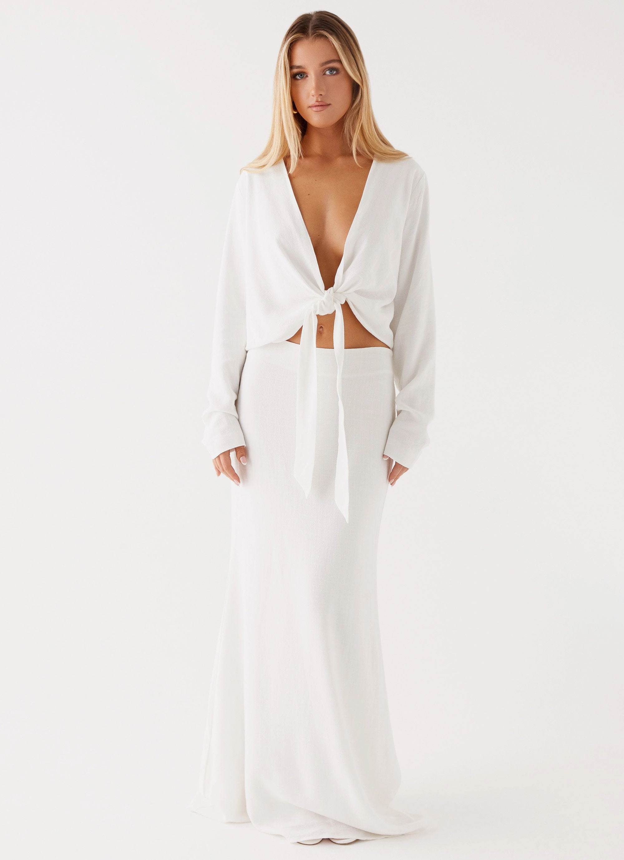 Parker Linen Knotted Top - White Stain Repellent Coating AthleticInspired