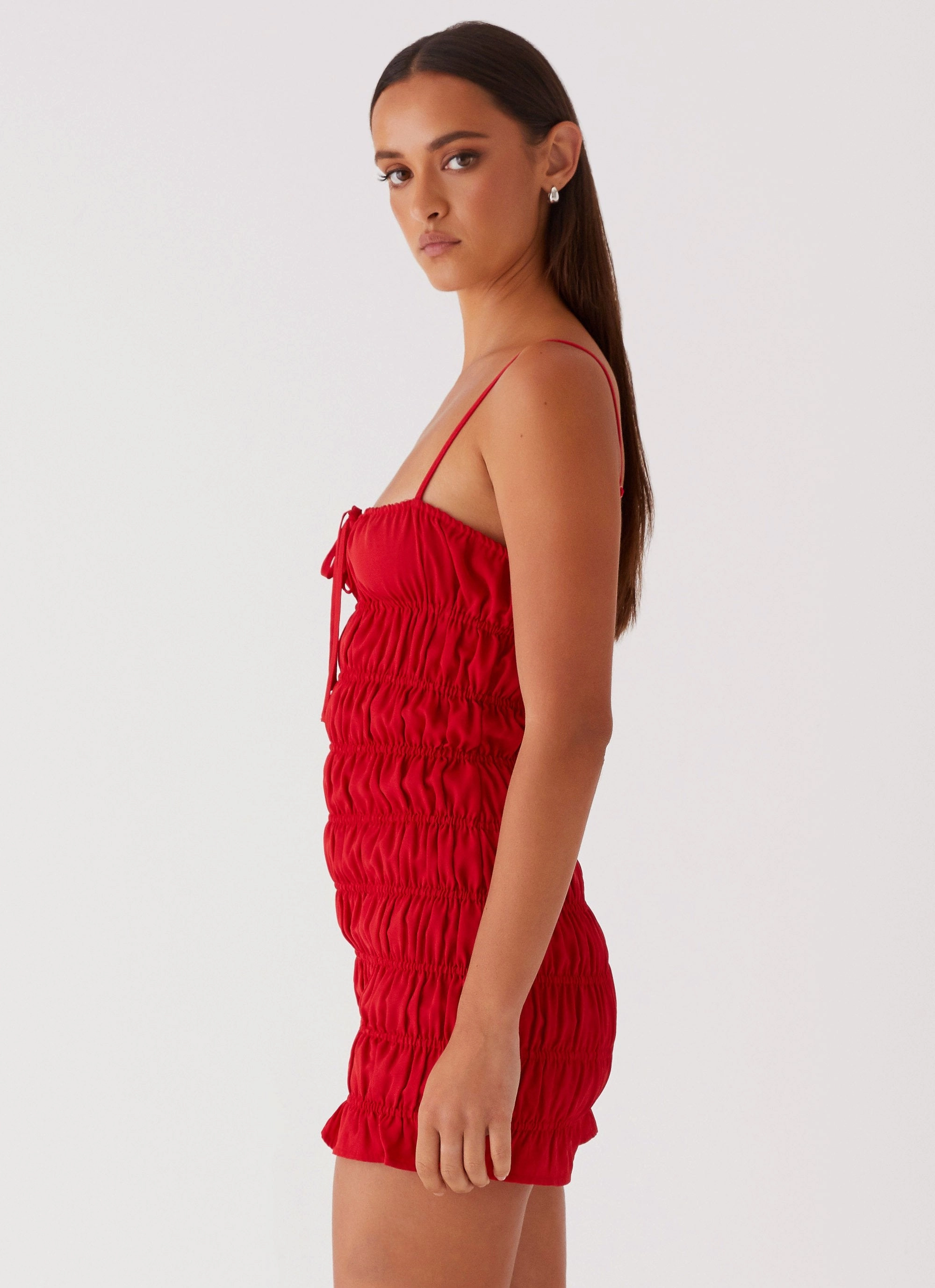 Smooth Flow Part Timer Ruched Mini Dress - Red