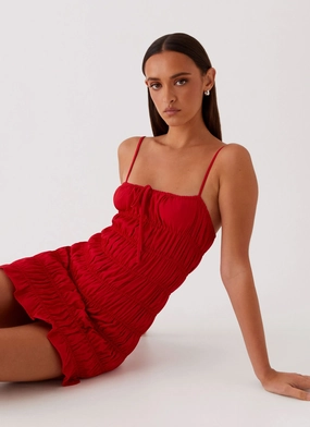 Part Timer Ruched Mini Dress - Red Timeless Look Wear All Daywear