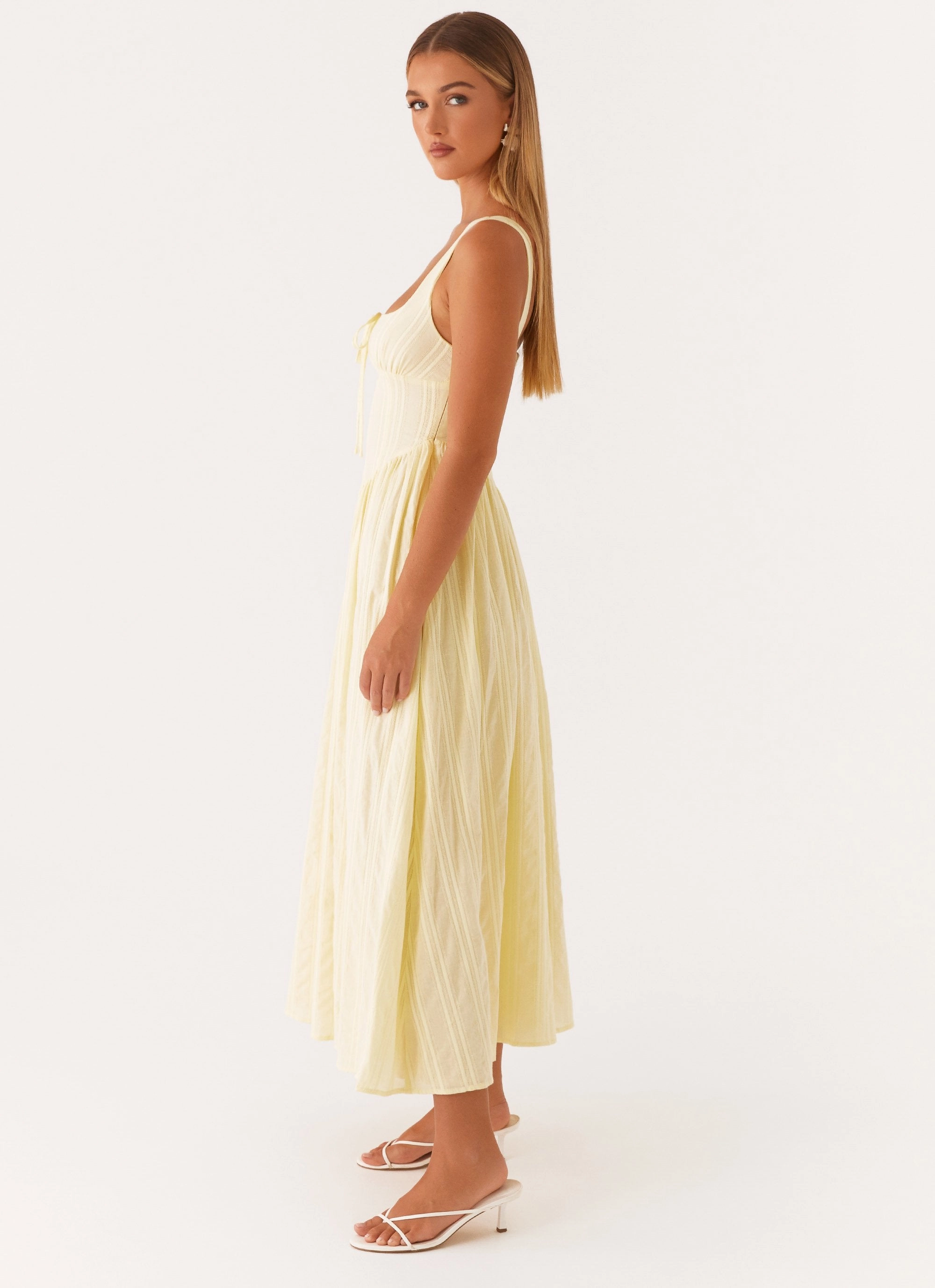 Pascuelle Midi Dress - Yellow Flowing Layers Office Smart