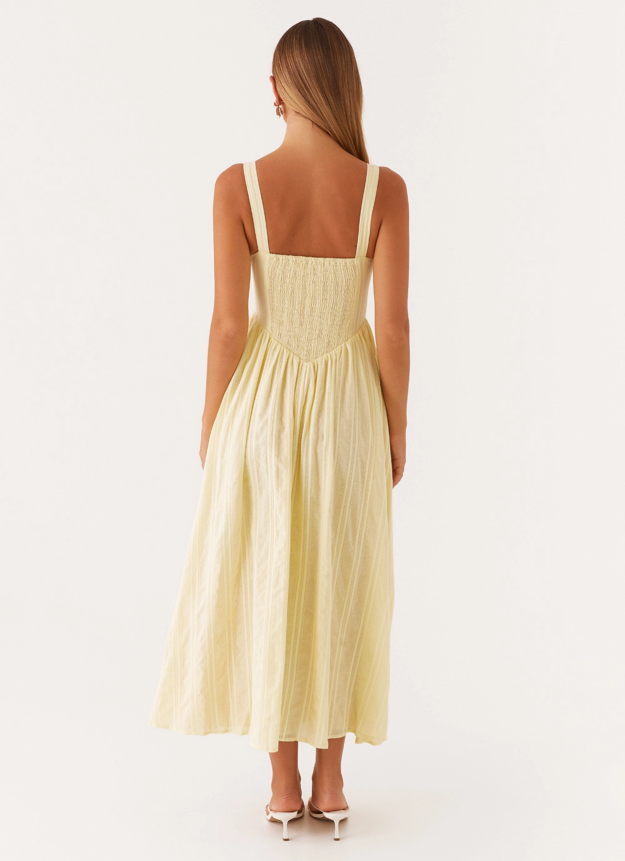 Pascuelle Midi Dress - Yellow Polite Color Collared
