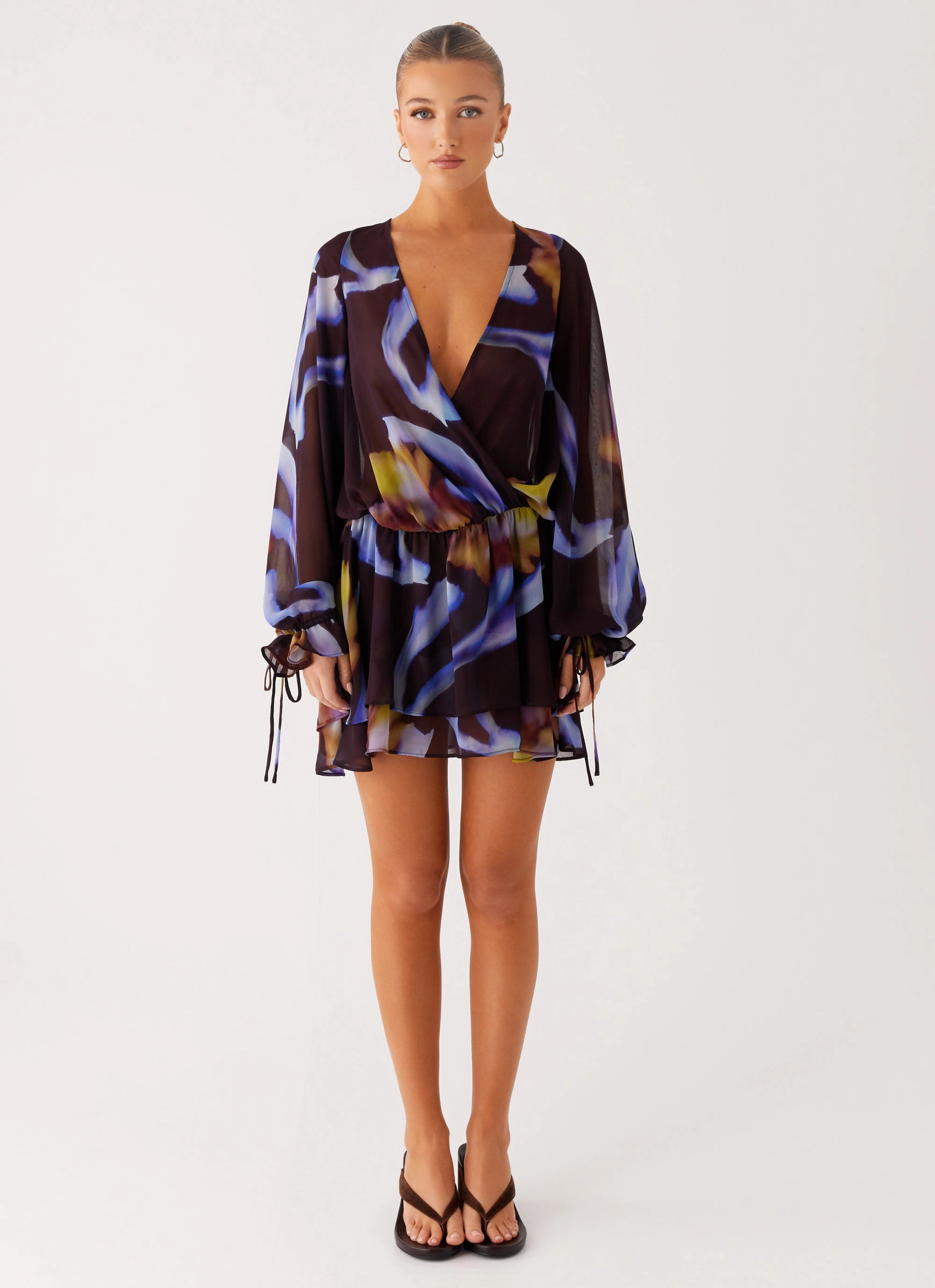 Passion Long Sleeve Mini Dress - Dark Floral Understated Elegance