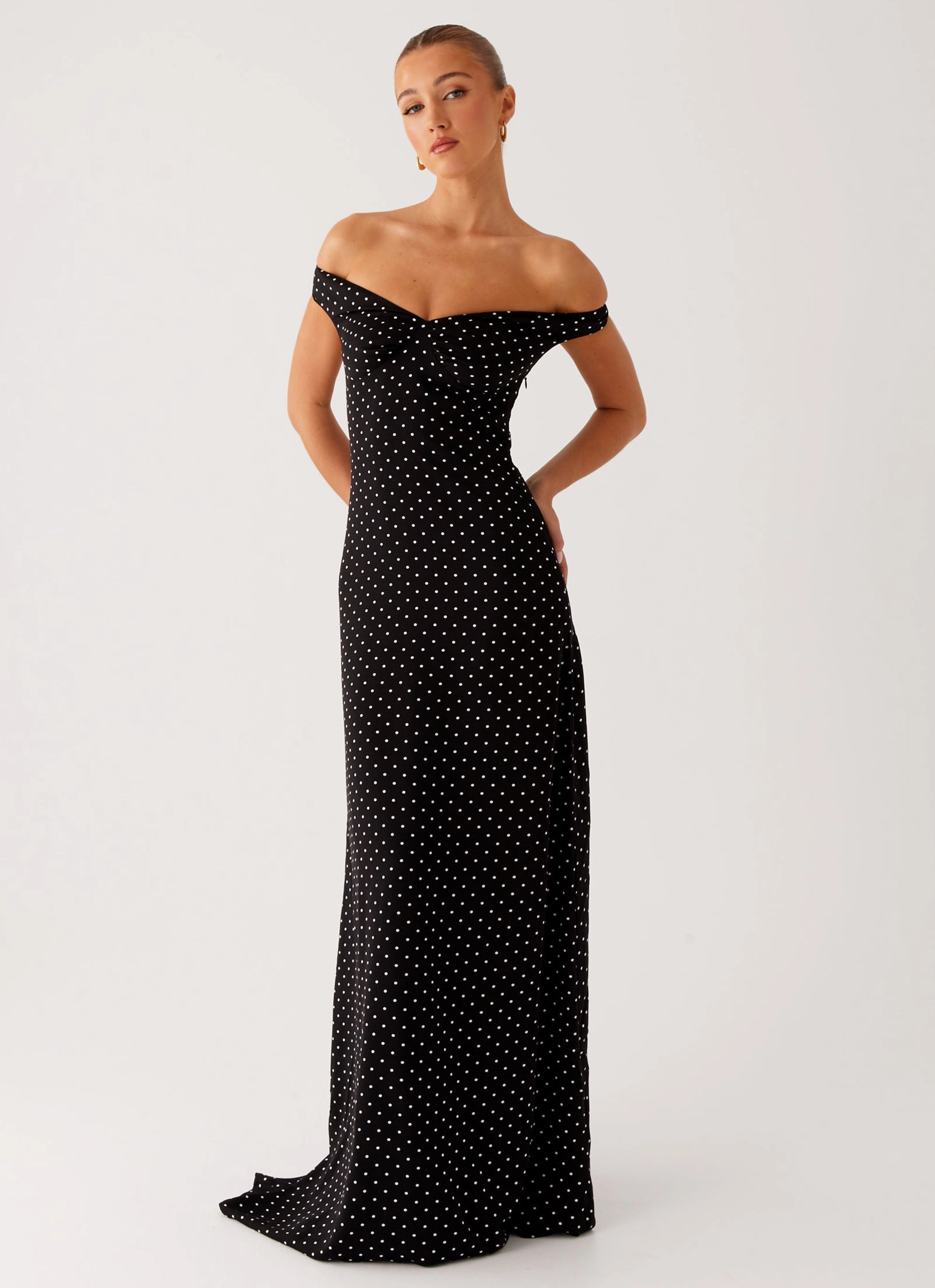 Melany Maxi Dress - Black Polka Dot Contemporary Fit Gentle Aesthetic