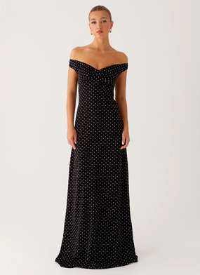 Melany Maxi Dress - Black Polka Dot Event Perfect Fresh Motion