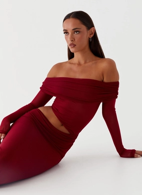 Chic Waist Emery Maxi Dress - Cherry Red