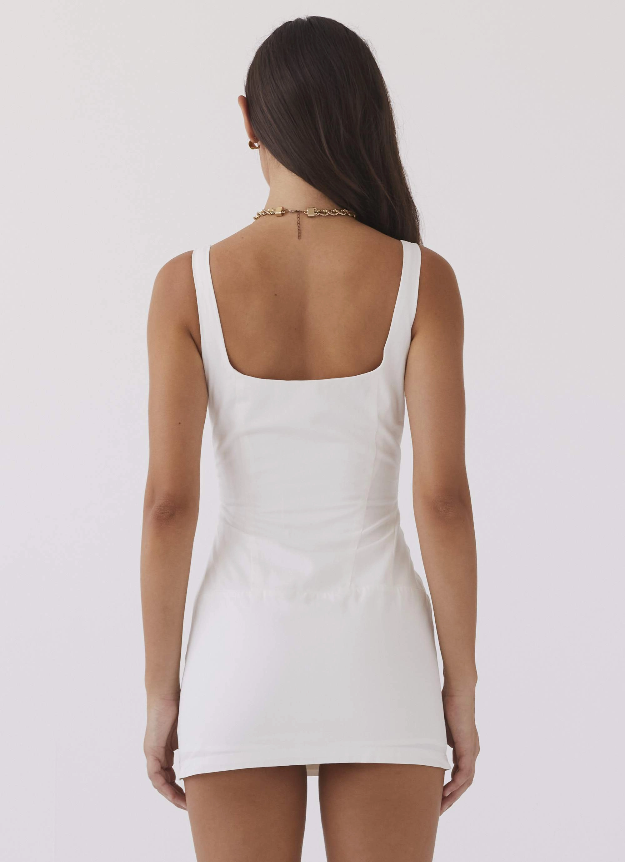 Casey Lace Up Mini Dress - White Comfortable fit for outings Work Option