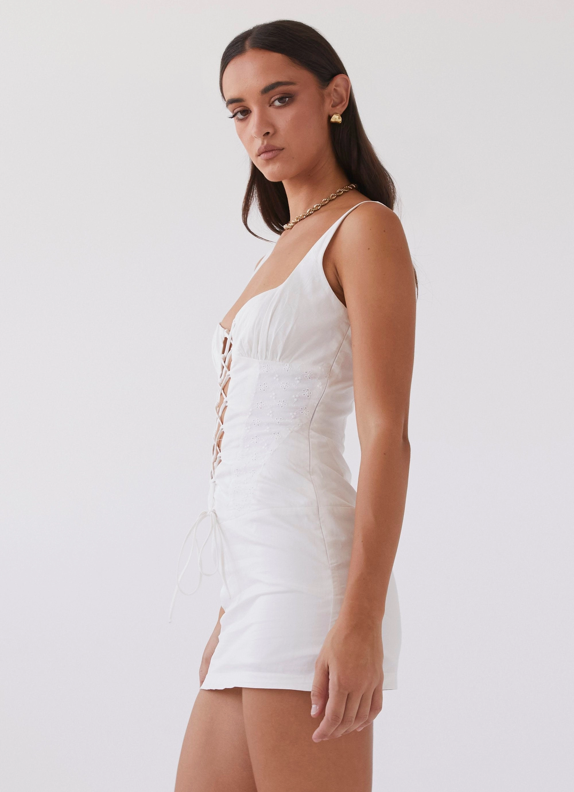 Minimal Fit Casey Lace Up Mini Dress - White