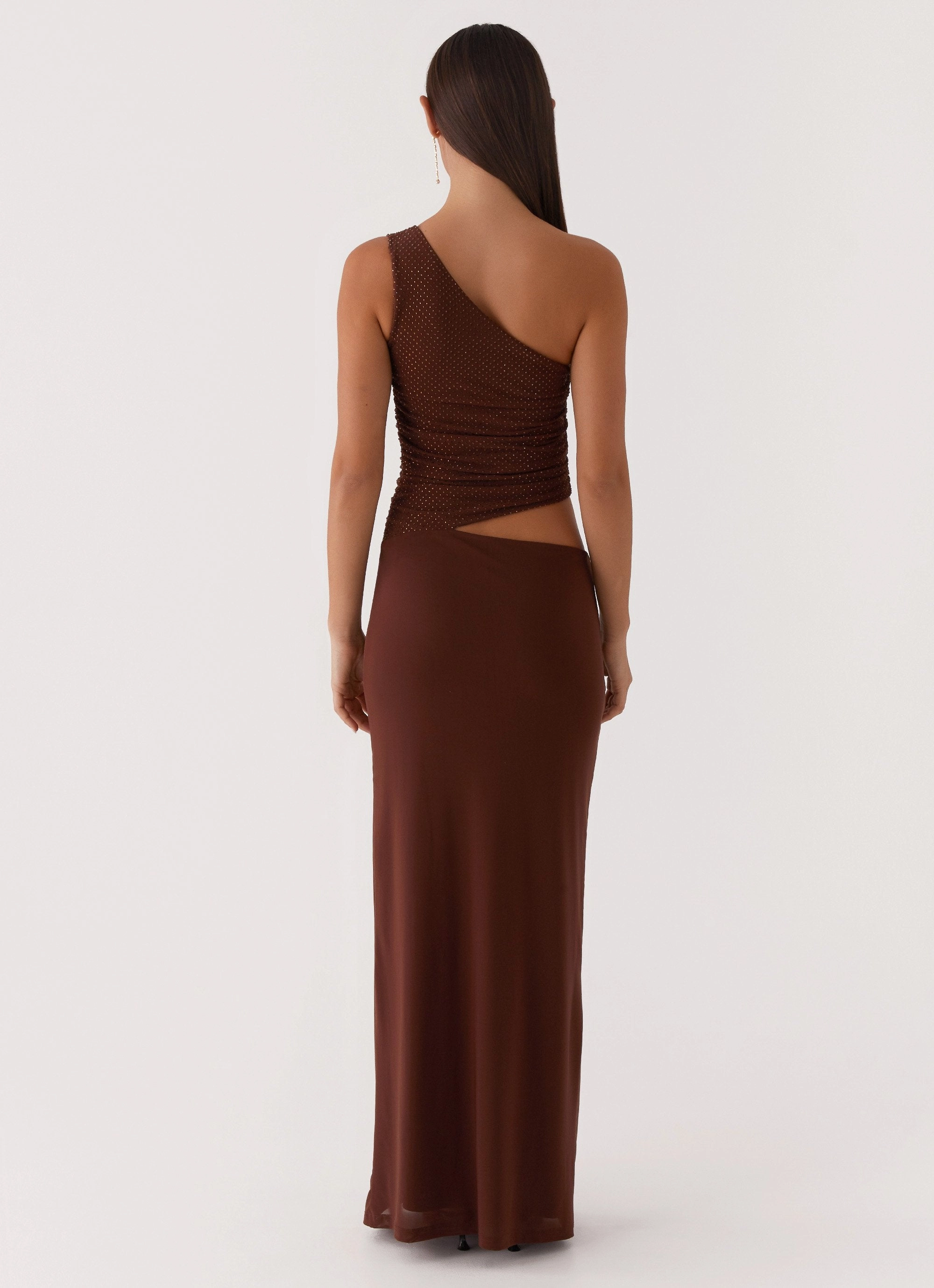Seranella Sequin One Shoulder Maxi Dress - Chocolate flattering appearance