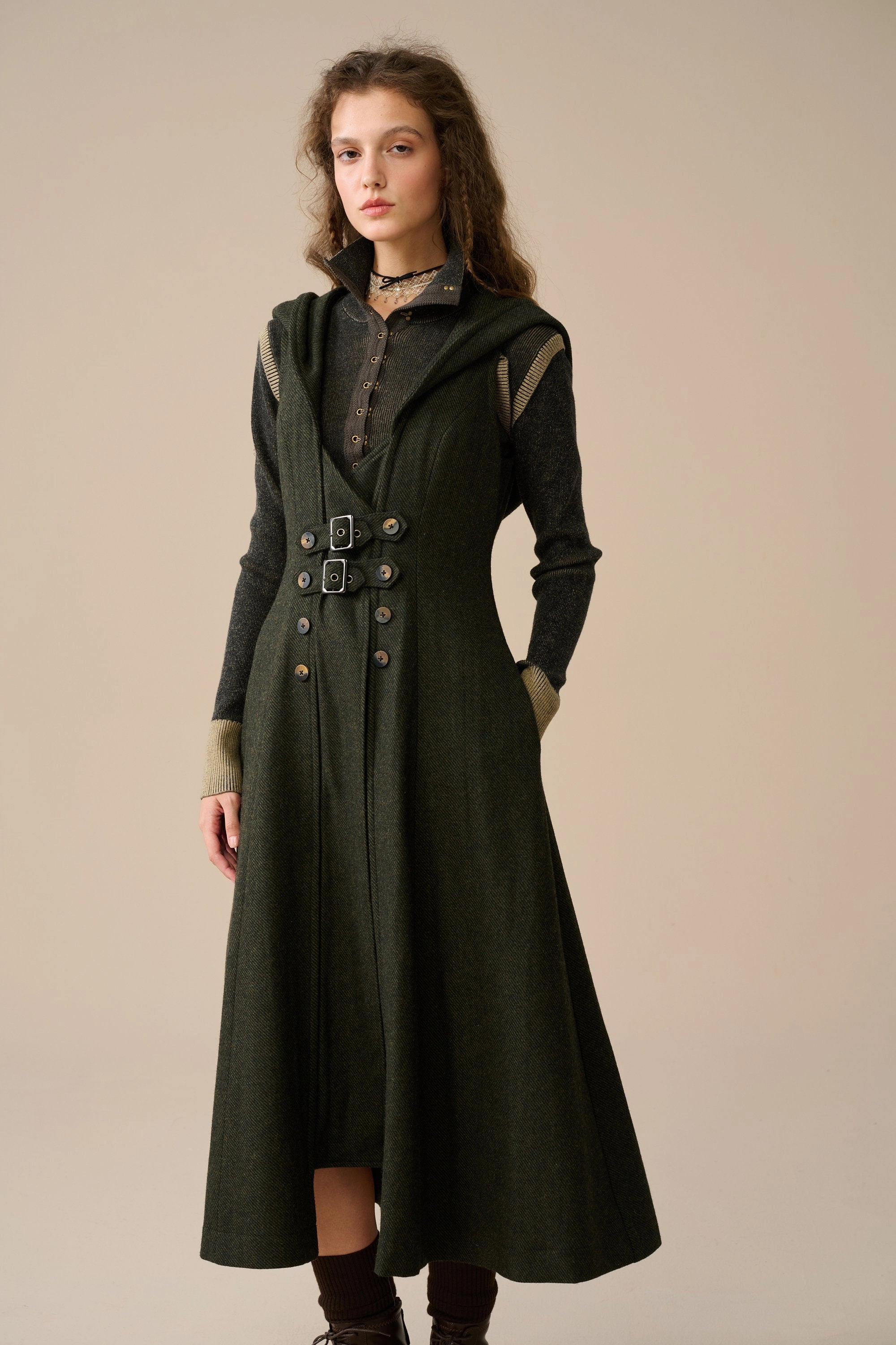 Patricia 21| hooded corset wool dress Breathable Comfort Fit