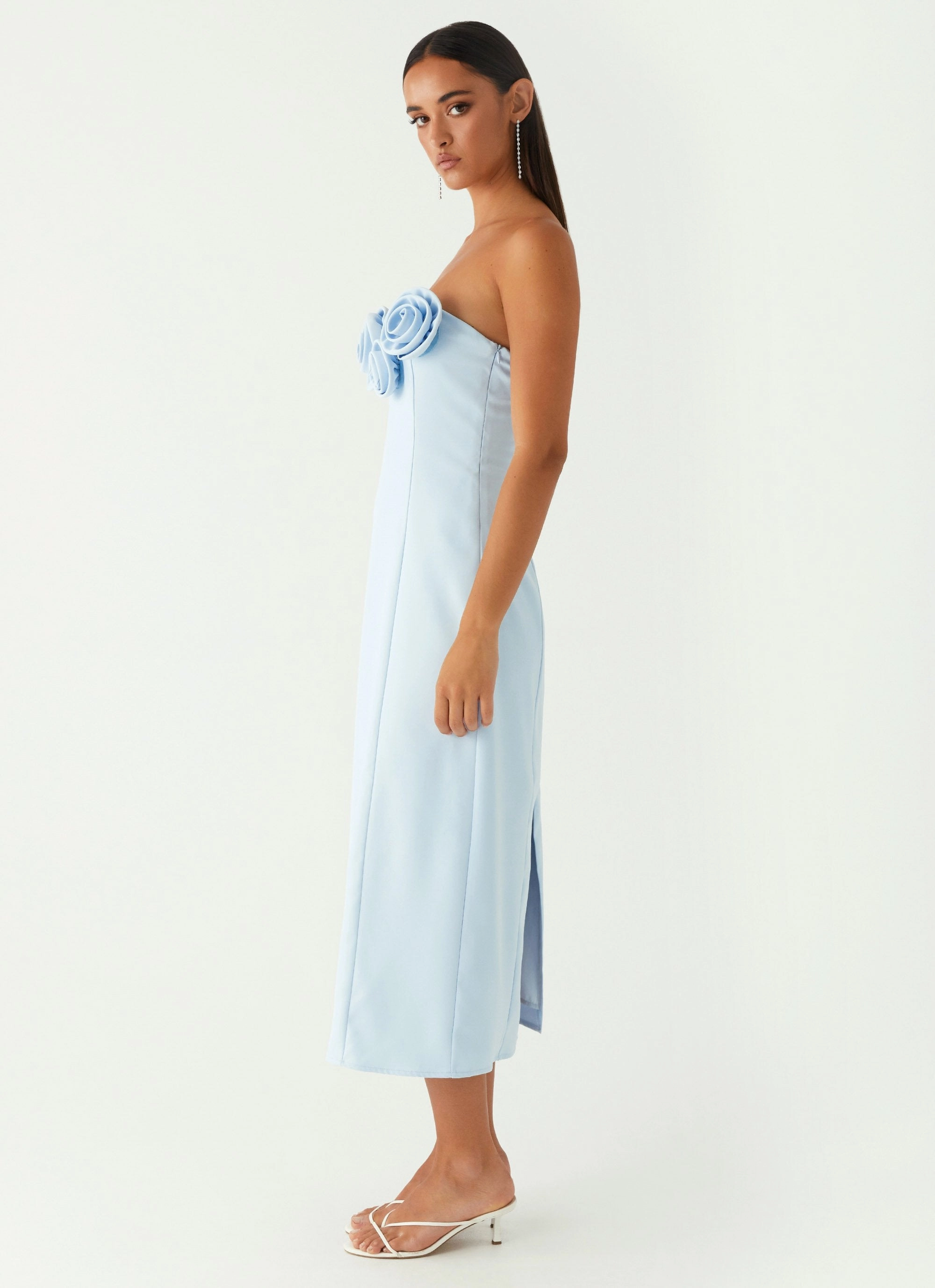 Patsie Strapless Midi Dress - Blue budget-friendly Office Mood