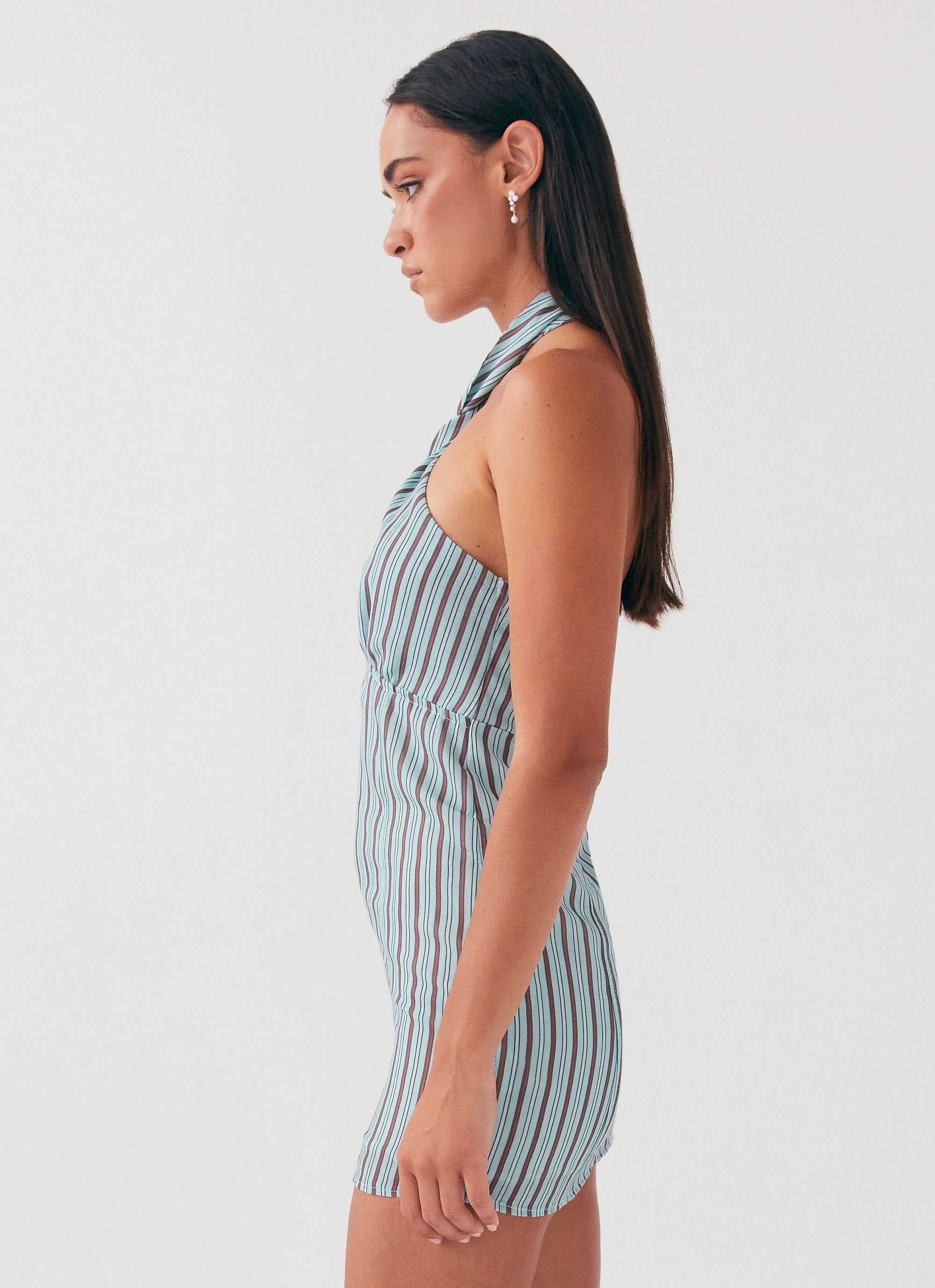 Pure Vibes Perfect Waistband Sabine Linen Mini Dress - Coastal Stripe