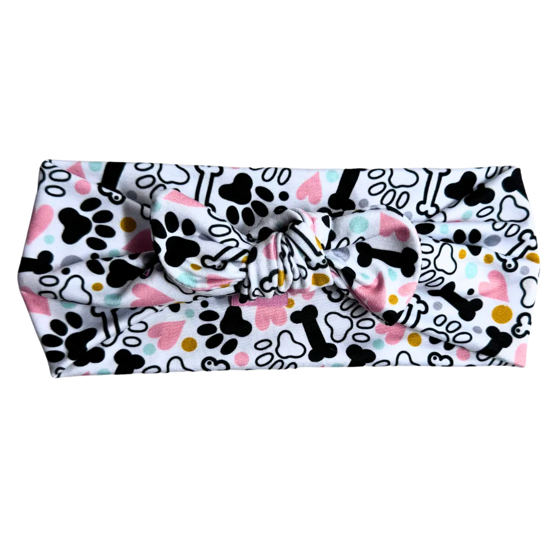Paws and Bones Twisted with Removable Bow- Workout Headband