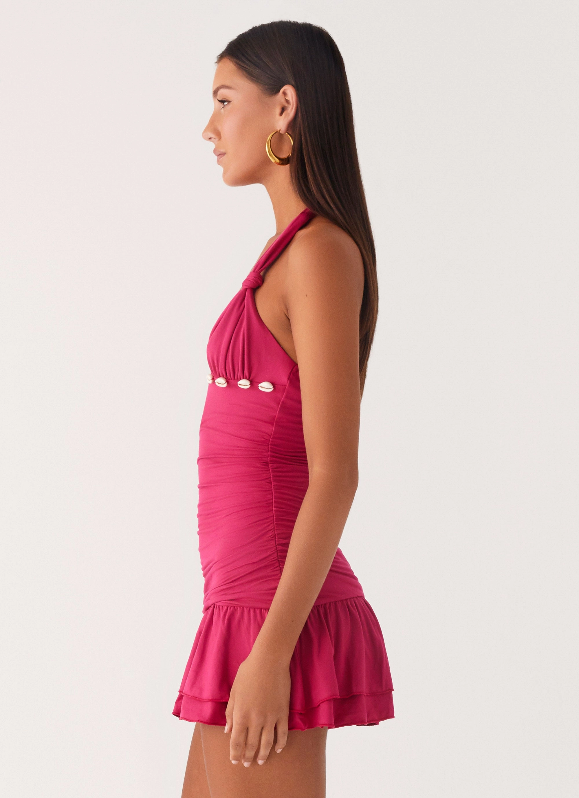 Payback Shell Trim Mini Dress - Fuchsia Wrap Glow Unlined Look