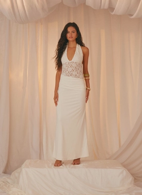 Square Neck Seasonal Wear Miri Halter Maxi Dress - Ivory
