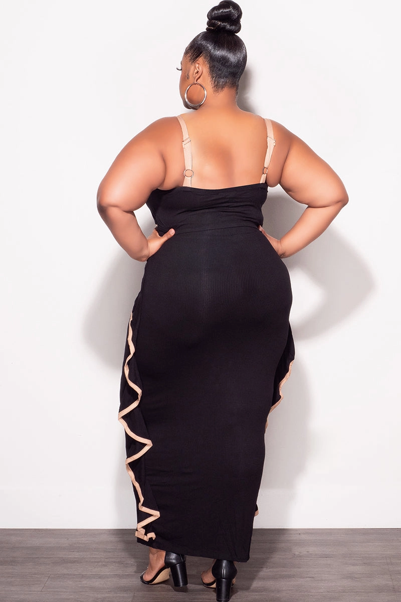 Final Sale Plus Size 2pc Crop Top and Ruffle Skirt Set in Black and Mocha Refined fit