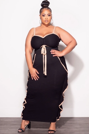 StaticResistantMaterial Final Sale Plus Size 2pc Crop Top and Ruffle Skirt Set in Black and Mocha
