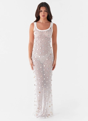 Penida Shell Knit Maxi Dress - White Formal dinner wear