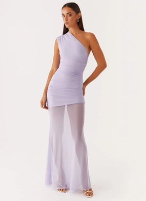 Boat-Neck Smooth Look Marea Maxi Dress - Lilac