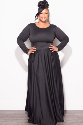 No Pinch Final Sale Plus Size 2pc Maxi Skirt Set with Round Neck in Black