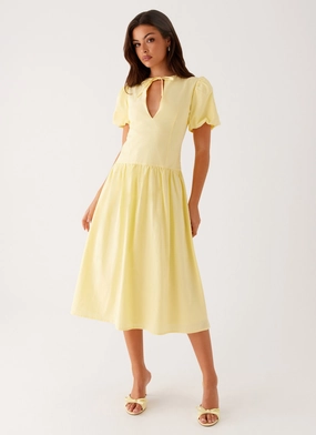 Tactile Feel DoubleLayeredMaterial Reyna Midi Dress - Yellow