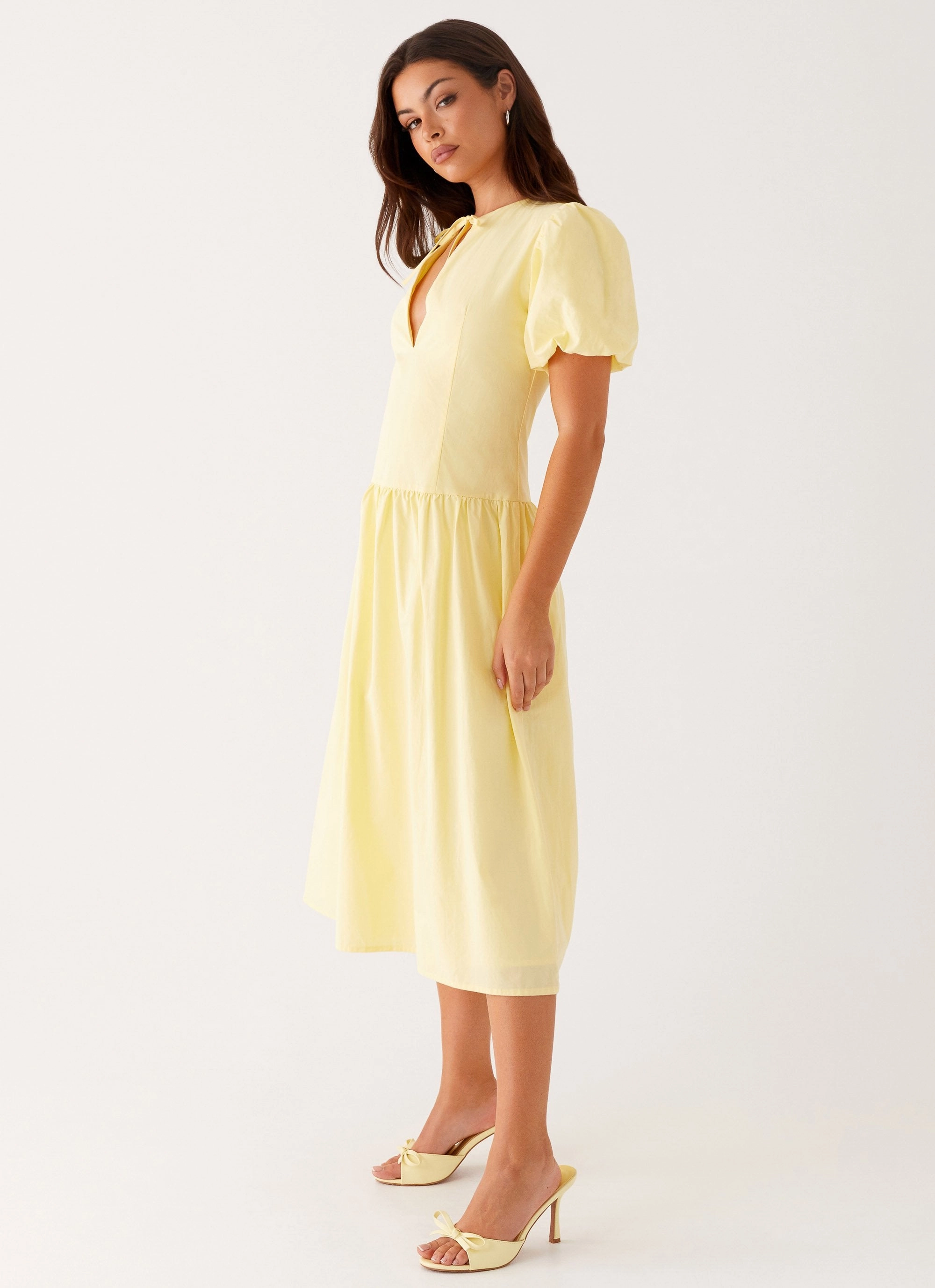 Reyna Midi Dress - Yellow Sage Glow