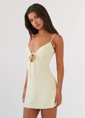 Seasonal Style Sunset Hour Flora Linen Mini Dress - Lemon