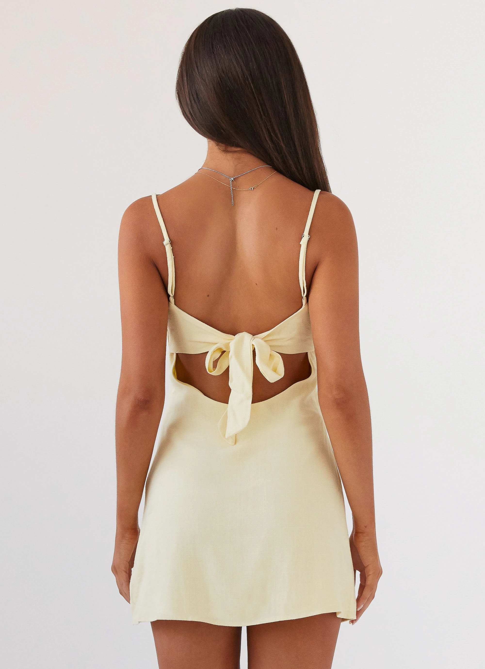 Flora Linen Mini Dress - Lemon Coffee Break Breathable Feel