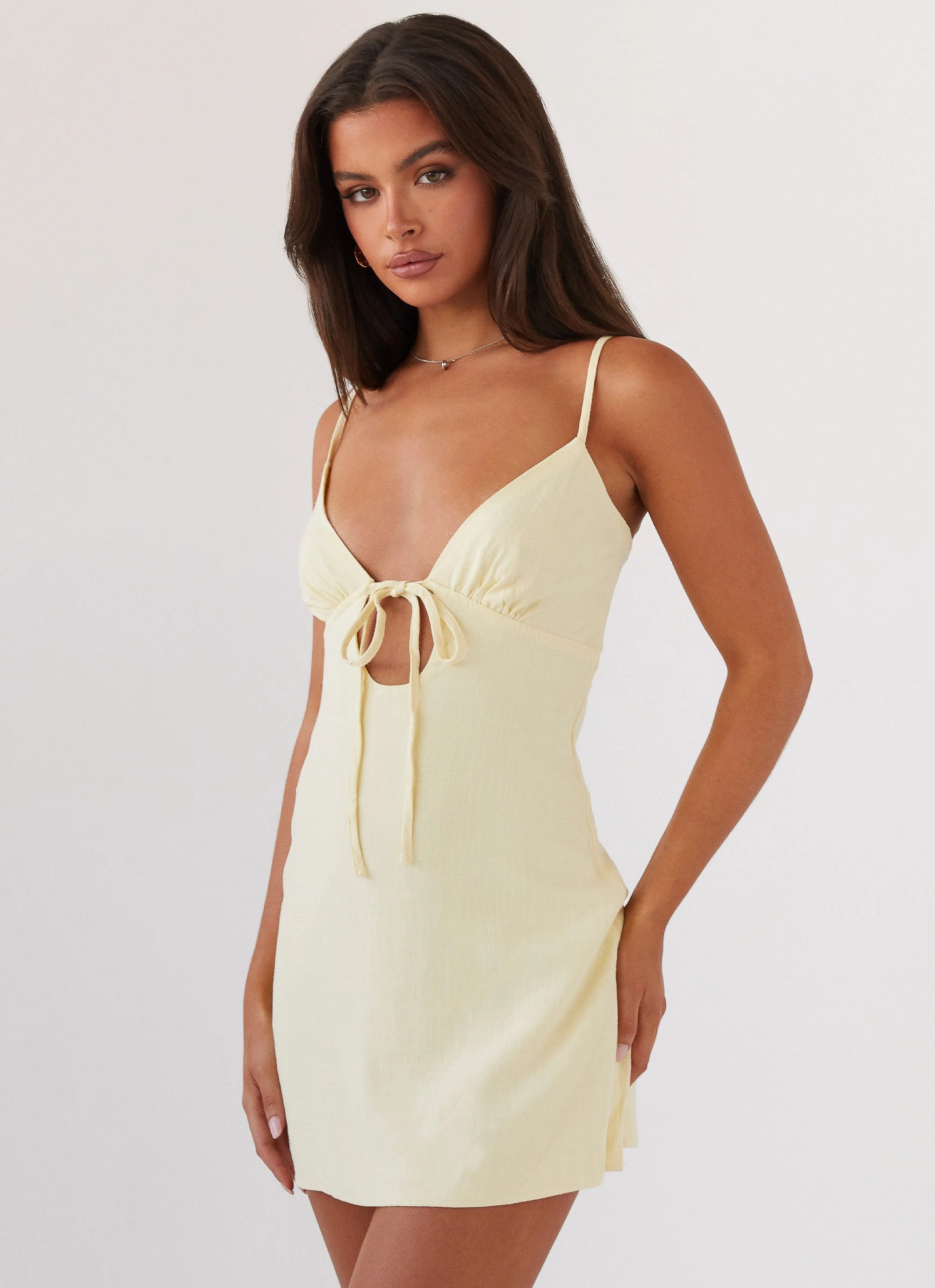 Flora Linen Mini Dress - Lemon Pastel-Tone
