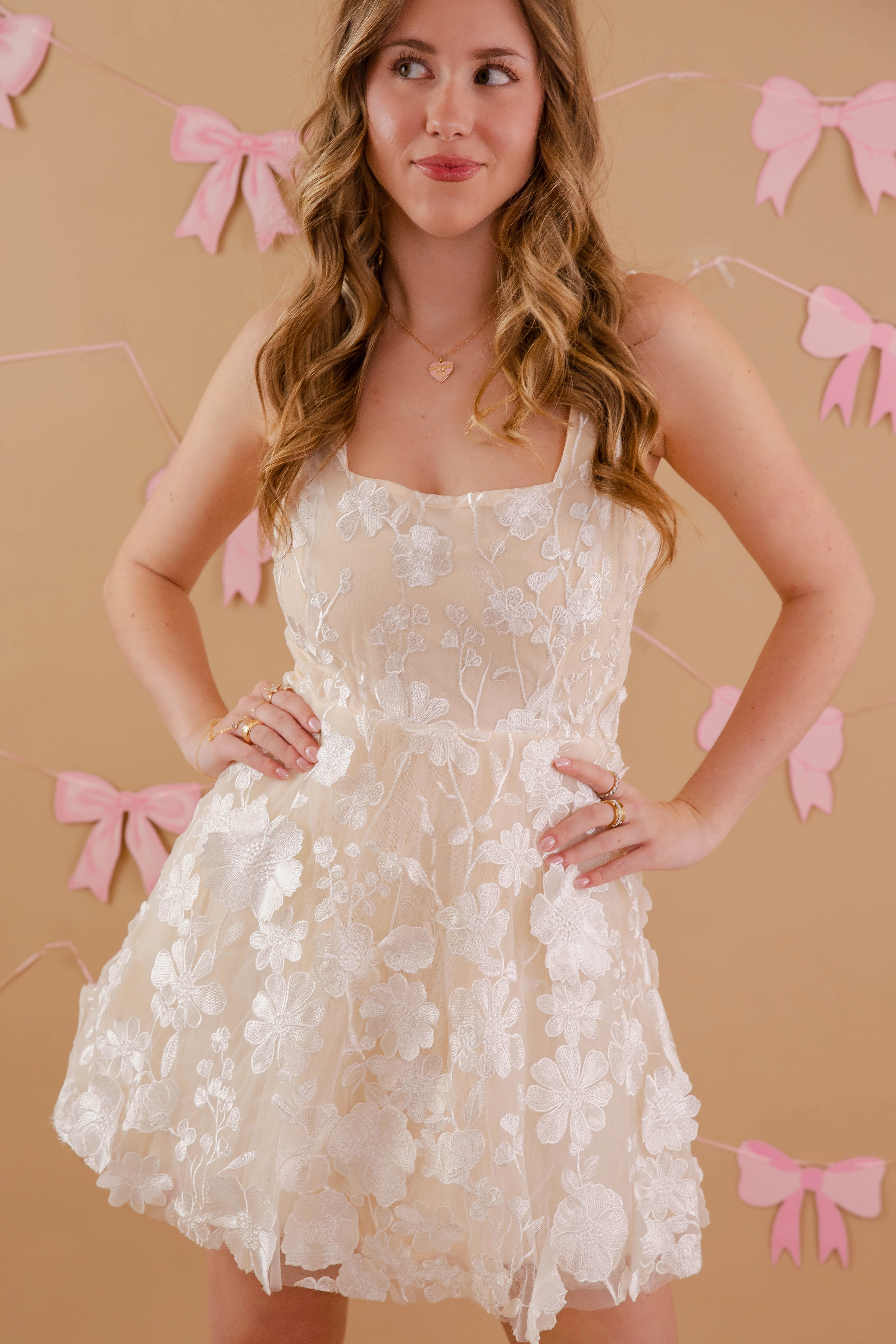 Feels Like Forever 3D Flower Mini Dress Flattering Silhouette Perfect Design