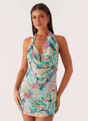 Sleek Tone Laid-Back Cowl Mini Dress - Santorini Floral