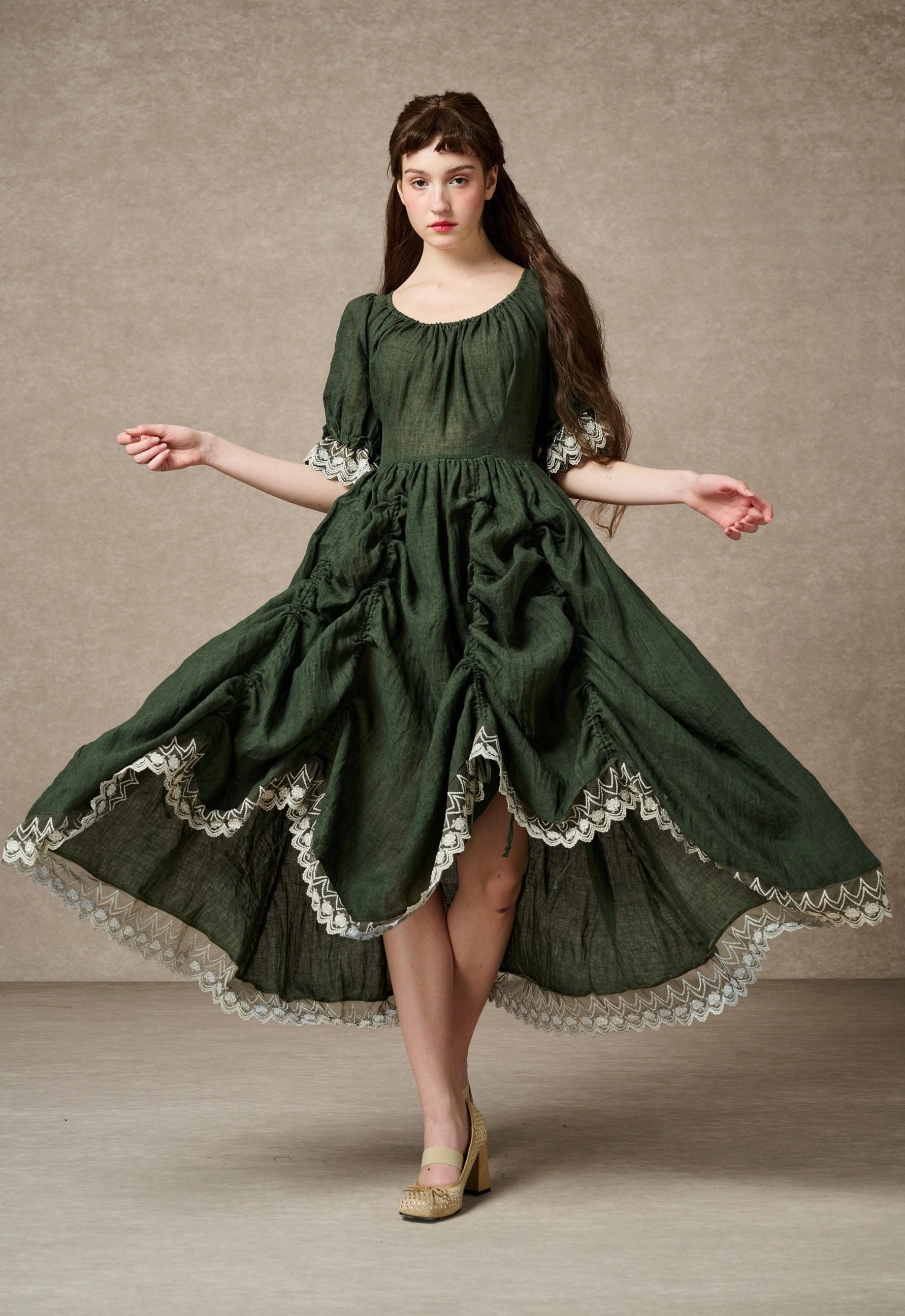 Minimal Waist Urban Fit Elowen 27 | Lace Linen dress gown ( 2 way to wear )
